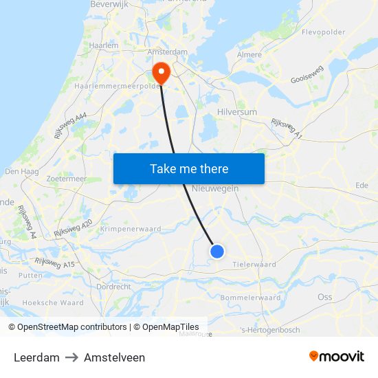 Leerdam to Amstelveen map