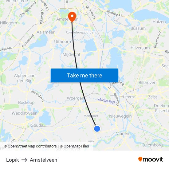 Lopik to Amstelveen map