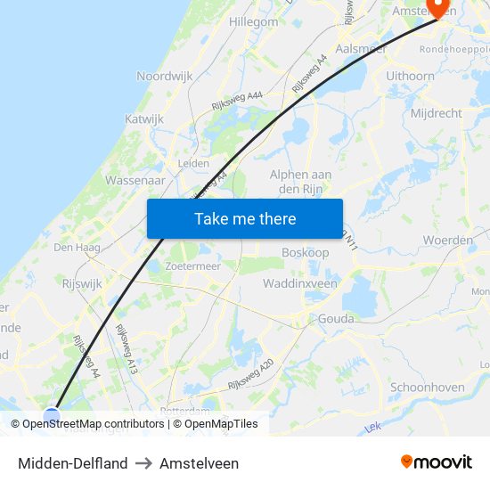 Midden-Delfland to Amstelveen map