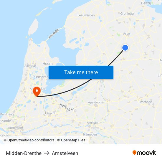 Midden-Drenthe to Amstelveen map