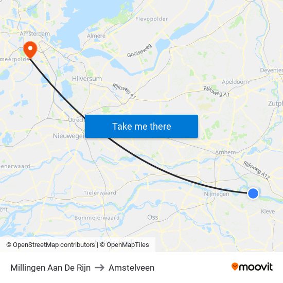 Millingen Aan De Rijn to Amstelveen map