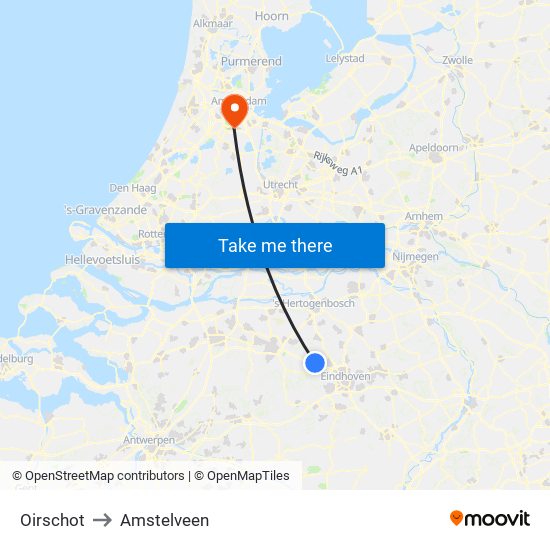 Oirschot to Amstelveen map