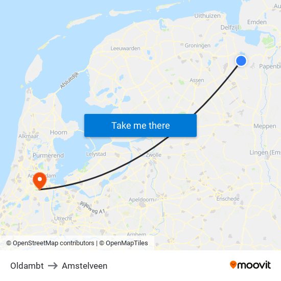 Oldambt to Amstelveen map