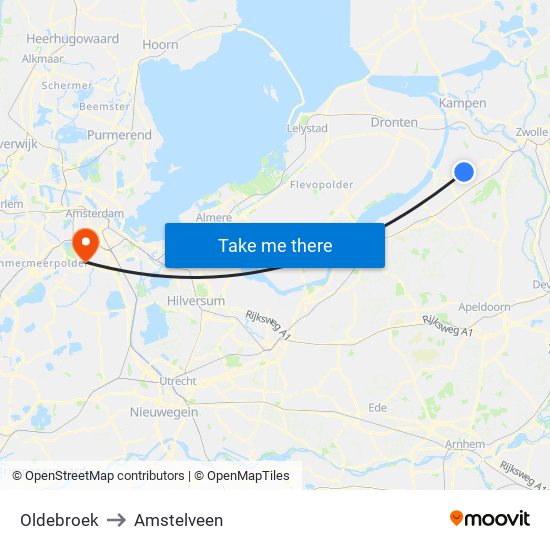 Oldebroek to Amstelveen map