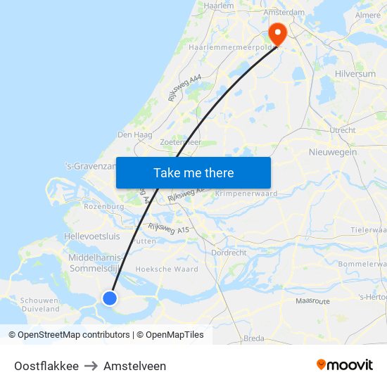 Oostflakkee to Amstelveen map