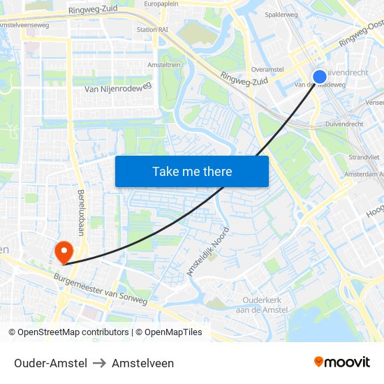 Ouder-Amstel to Amstelveen map