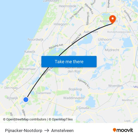 Pijnacker-Nootdorp to Amstelveen map