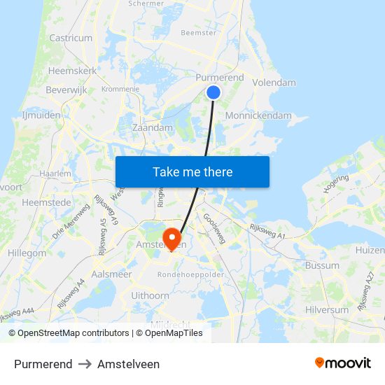 Purmerend to Amstelveen map