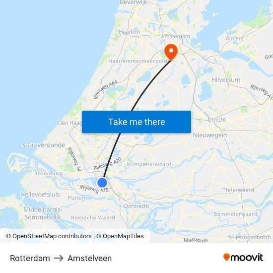 Rotterdam to Amstelveen map