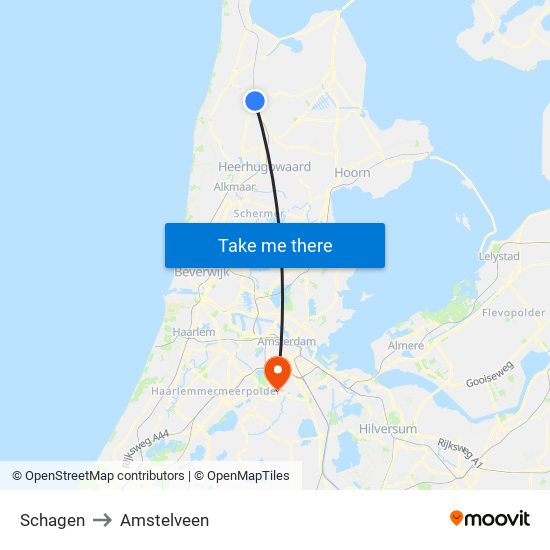 Schagen to Amstelveen map