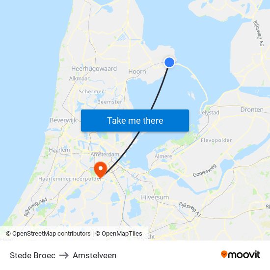 Stede Broec to Amstelveen map