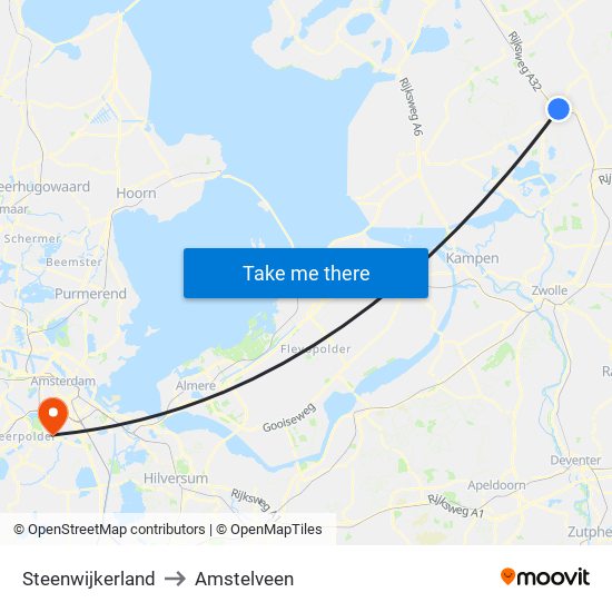 Steenwijkerland to Amstelveen map