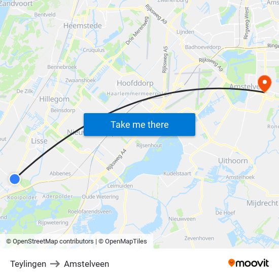 Teylingen to Amstelveen map
