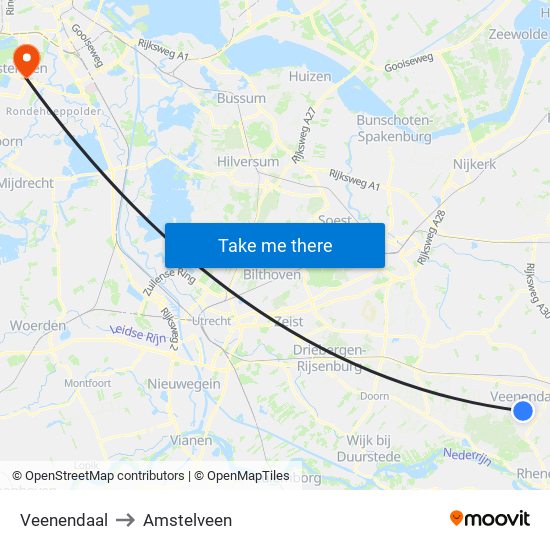 Veenendaal to Amstelveen map