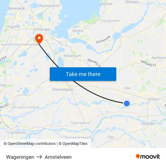 Wageningen to Amstelveen map