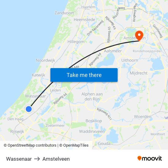 Wassenaar to Amstelveen map