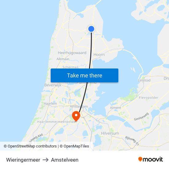 Wieringermeer to Amstelveen map