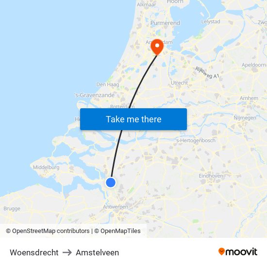 Woensdrecht to Amstelveen map