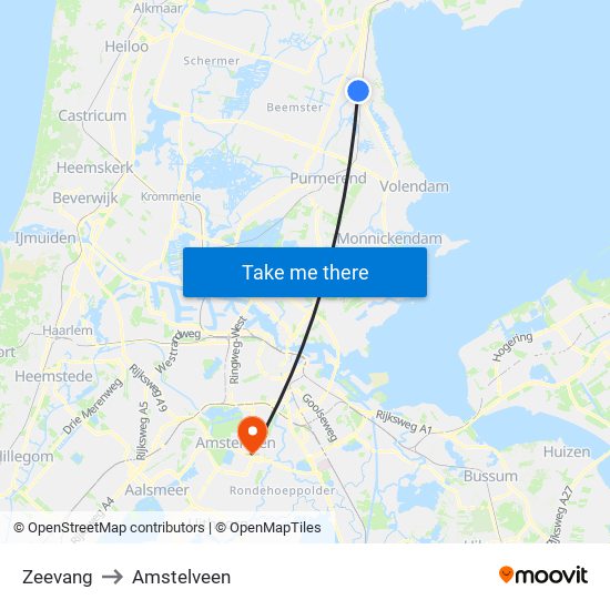 Zeevang to Amstelveen map