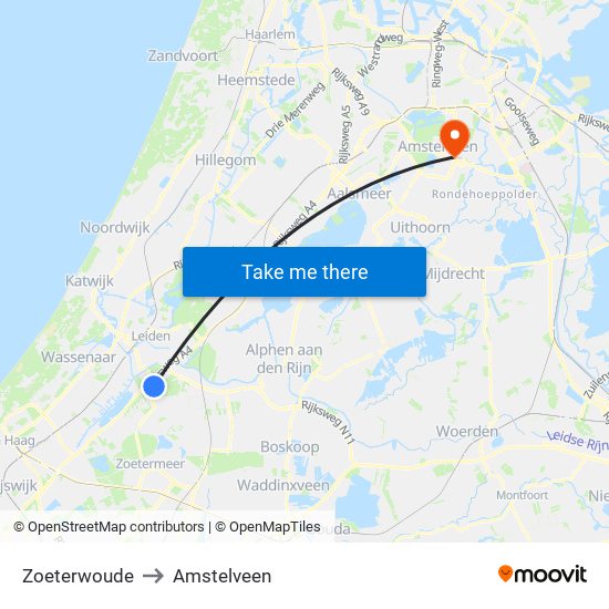 Zoeterwoude to Amstelveen map