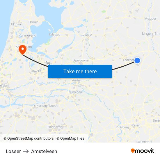 Losser to Amstelveen map