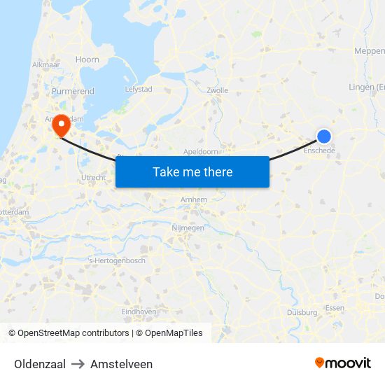 Oldenzaal to Amstelveen map