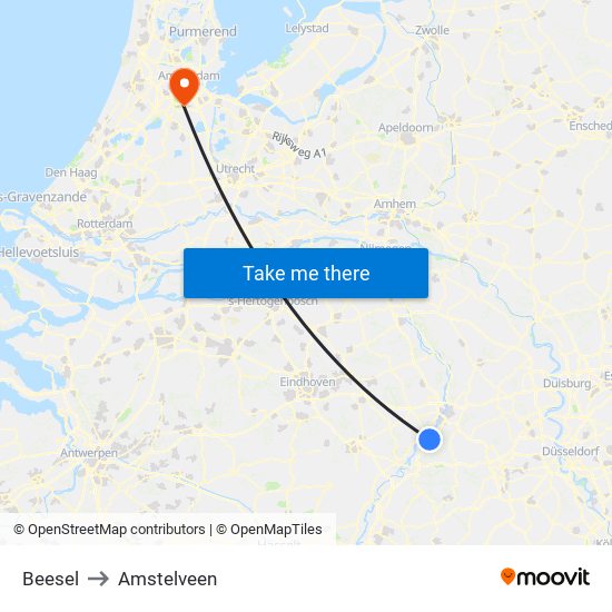 Beesel to Amstelveen map