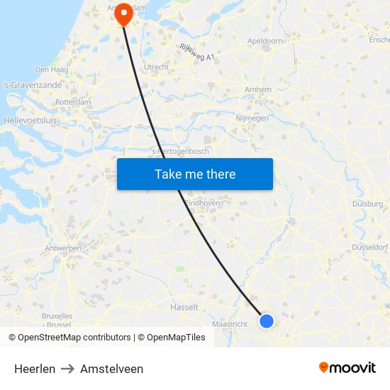 Heerlen to Amstelveen map