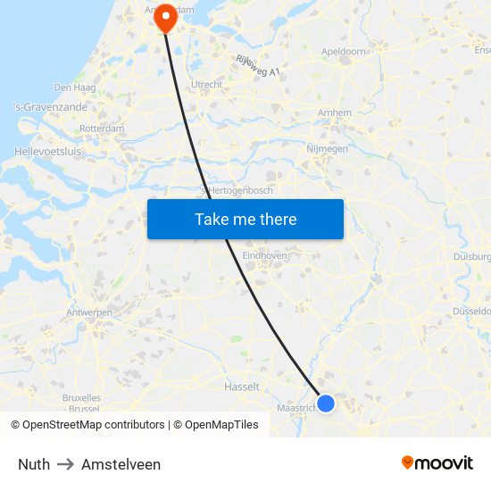 Nuth to Amstelveen map