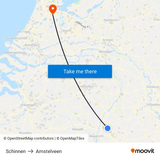 Schinnen to Amstelveen map