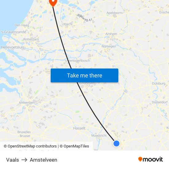 Vaals to Amstelveen map