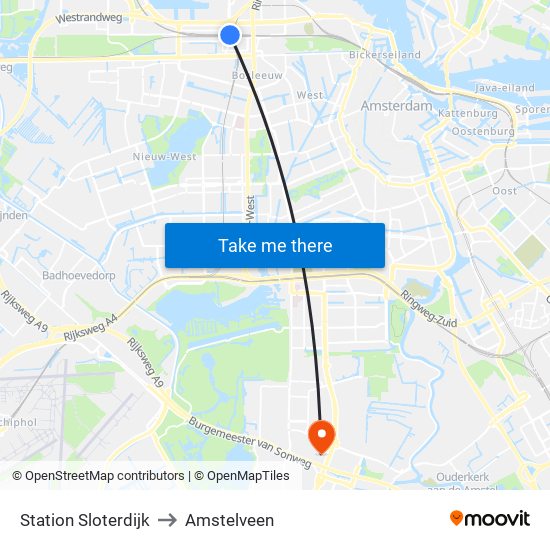 Station Sloterdijk to Amstelveen map