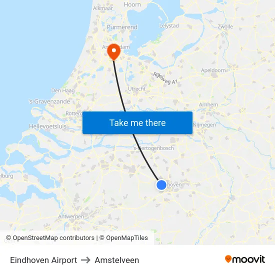 Eindhoven Airport to Amstelveen map