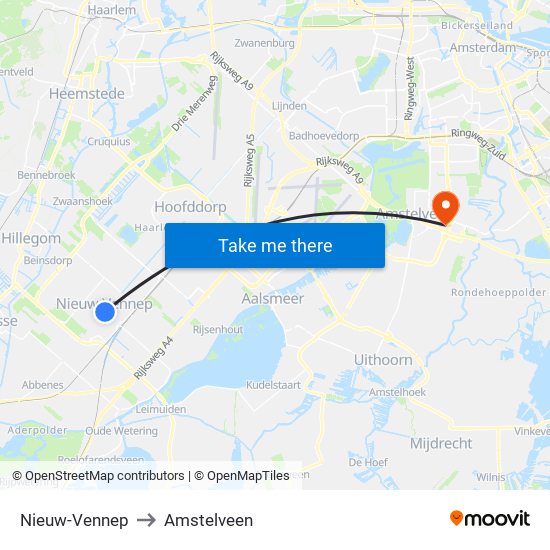Nieuw-Vennep to Amstelveen map