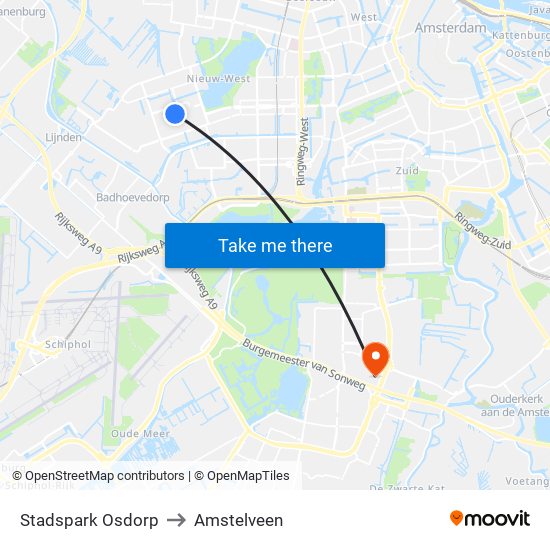 Stadspark Osdorp to Amstelveen map