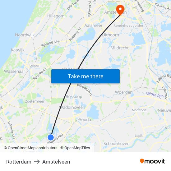 Rotterdam to Amstelveen map