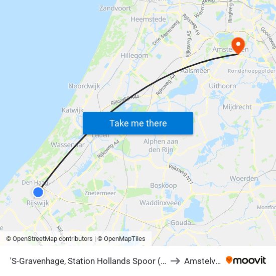 'S-Gravenhage, Station Hollands Spoor (Perron A) to Amstelveen map