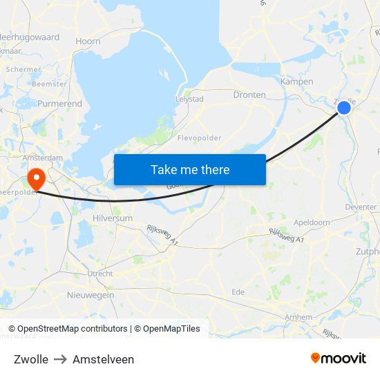 Zwolle to Amstelveen map