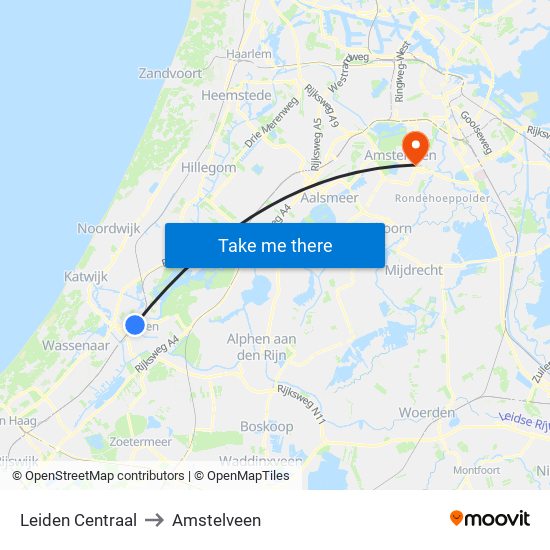 Leiden Centraal to Amstelveen map