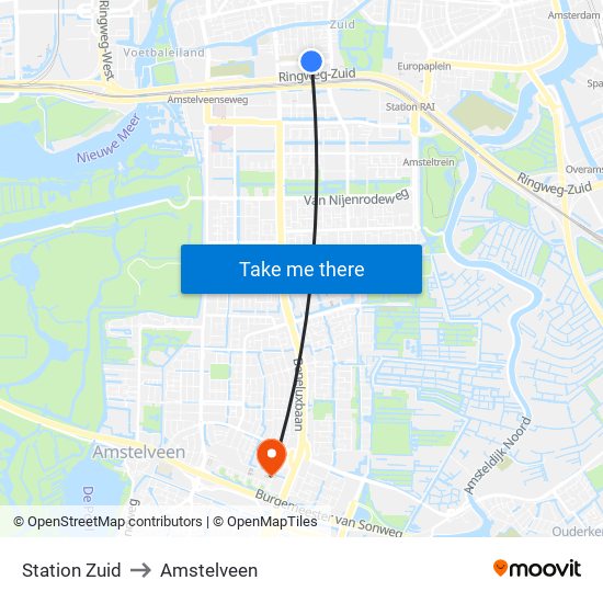 Station Zuid to Amstelveen map