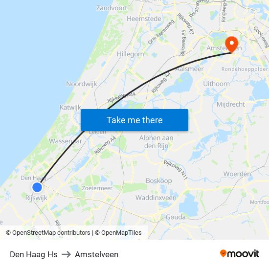 Den Haag Hs to Amstelveen map