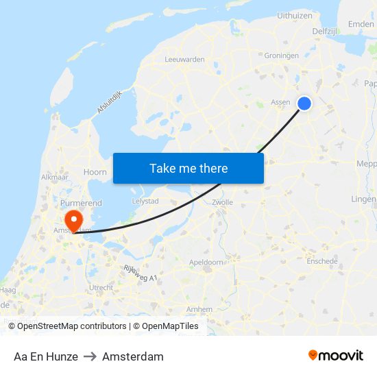 Aa En Hunze to Amsterdam map