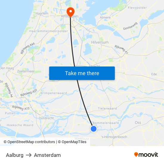 Aalburg to Amsterdam map