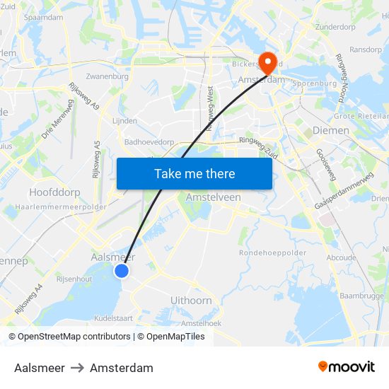 Aalsmeer to Amsterdam map