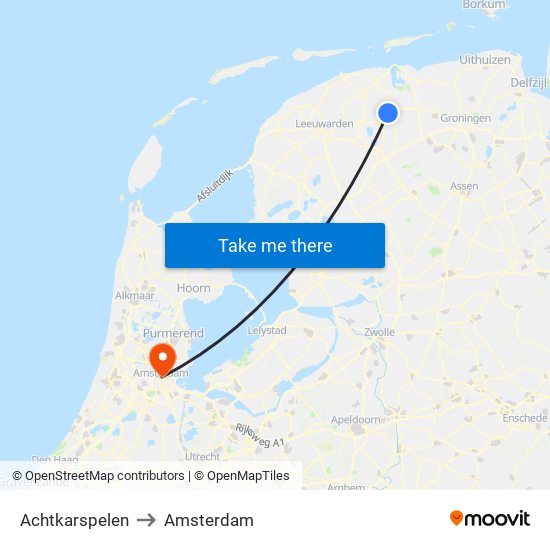 Achtkarspelen to Amsterdam map
