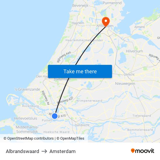 Albrandswaard to Amsterdam map