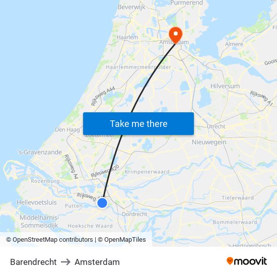 Barendrecht to Amsterdam map