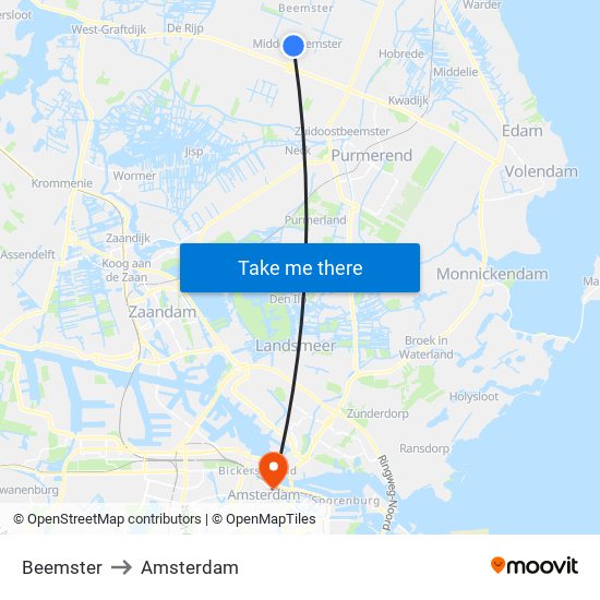 Beemster to Amsterdam map