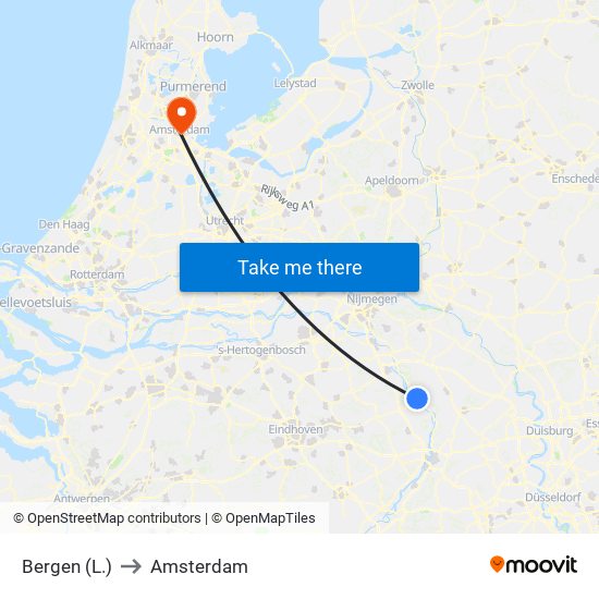Bergen (L.) to Amsterdam map