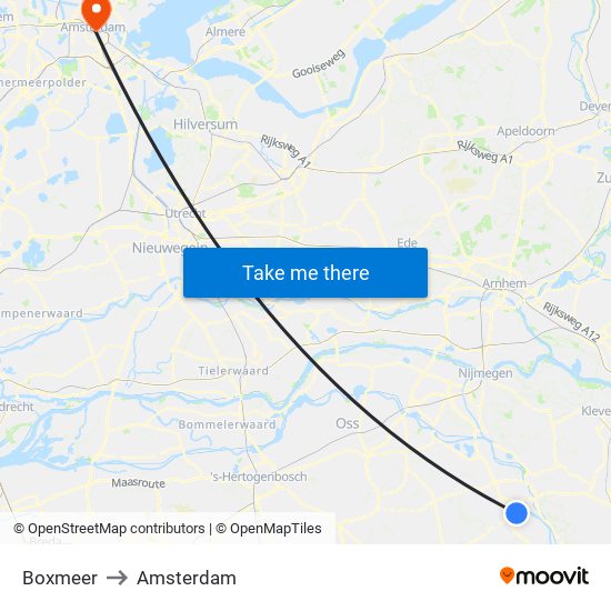 Boxmeer to Amsterdam map